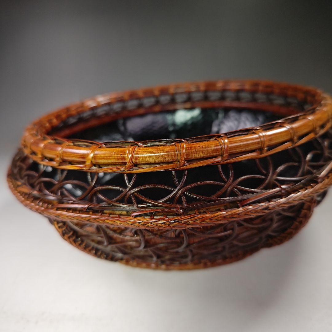 イ595 炭斗『田中篁斎造』『玄々斎好　七宝組炭斗　竹編　炭取　共箱』茶道具