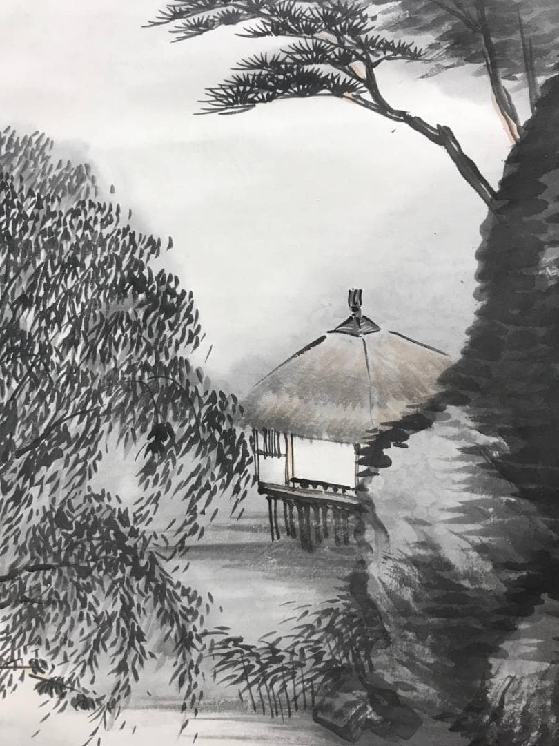 【真作】水田硯山/江山煙翠図/山水図/掛軸/名家伝来/AC-712