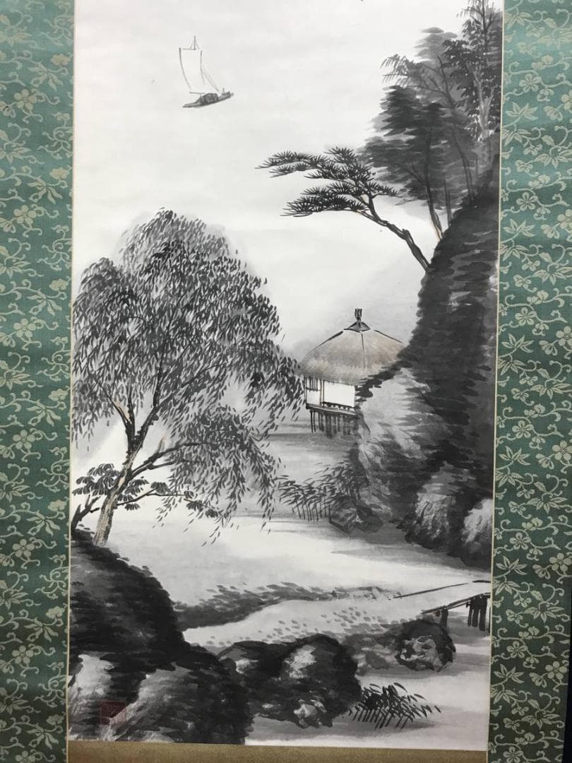 【真作】水田硯山/江山煙翠図/山水図/掛軸/名家伝来/AC-712