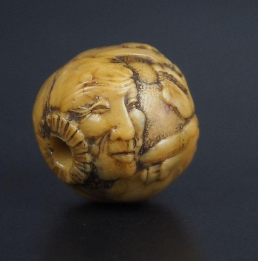送料無料　江戸時代　鬼面細密彫　緒締玉　　径1.8cm 重4g検/提げ物緒締玉根
