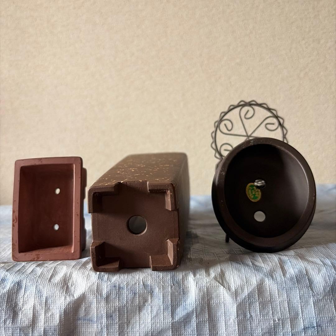 中国宜興　植木鉢　朱泥　黒泥　中国　アンティーク　China