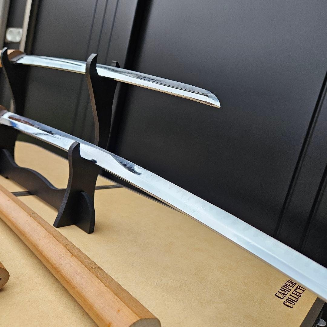 模造刀 大小2本セット 居合い 化粧刃文あり 刀置き二本掛け付