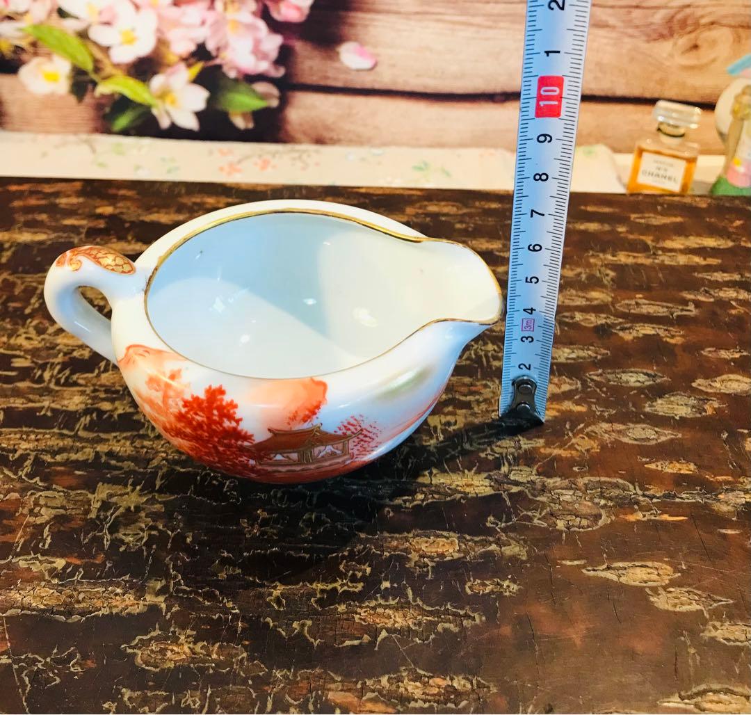 稀少 時代古物 古九谷 赤絵 金彩山水閣楼紋 煎茶器 急須/煎茶碗/湯冷 5点