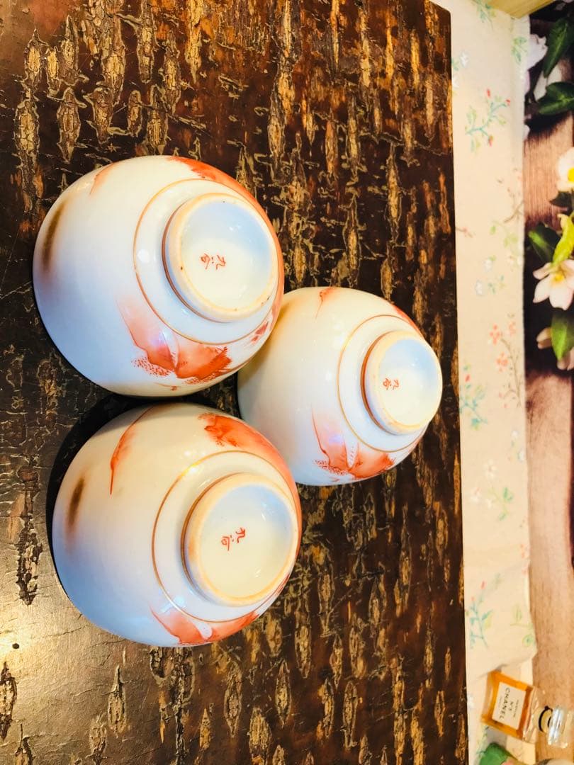 稀少 時代古物 古九谷 赤絵 金彩山水閣楼紋 煎茶器 急須/煎茶碗/湯冷 5点