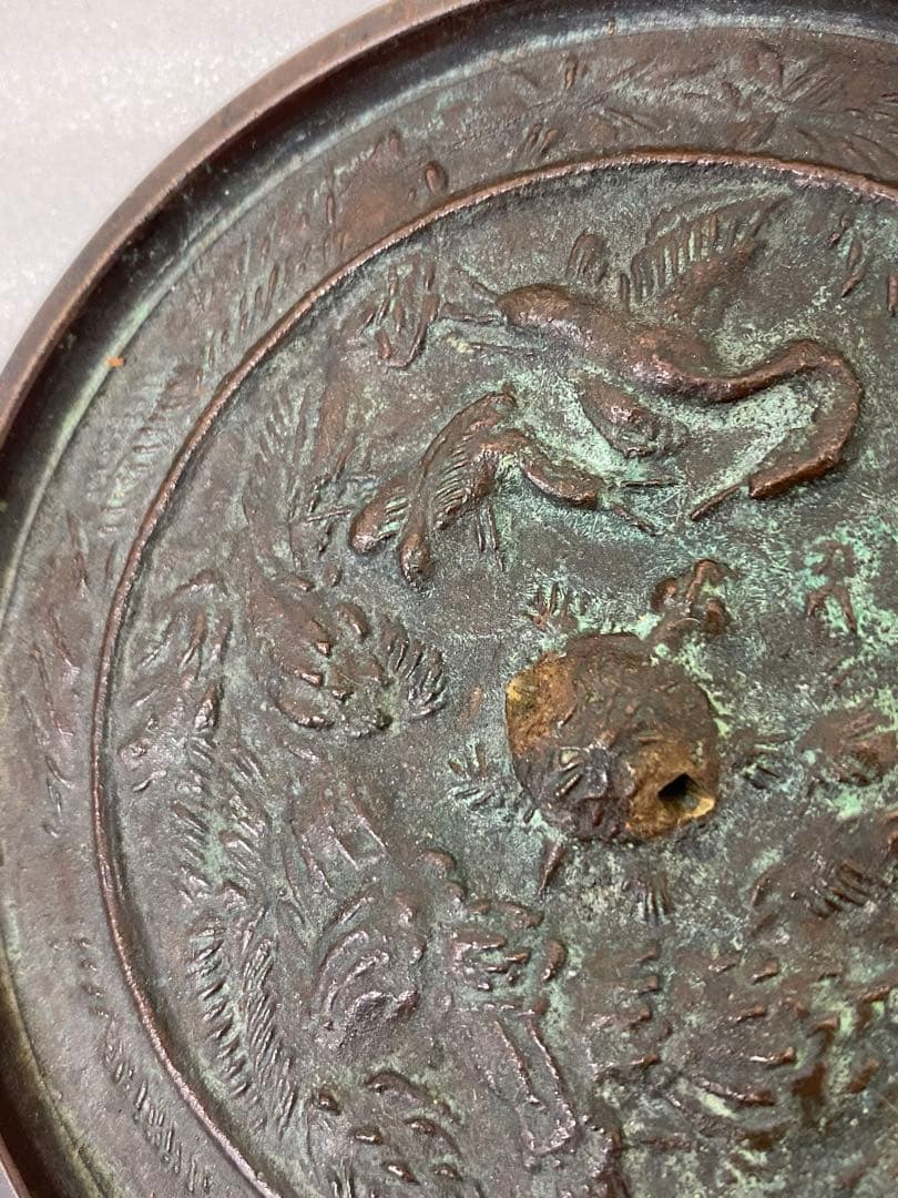 3-3035 骨董 州浜松樹双鳥鏡　室町時代