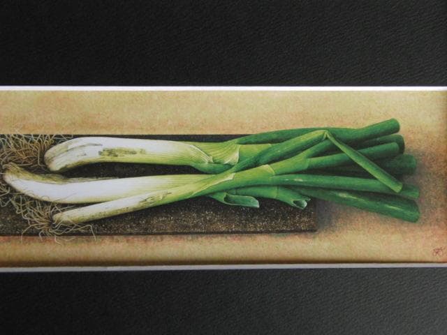 倉田和夫、【長葱】、希少な額装用画集画、新品高級額 額装付、状態良好