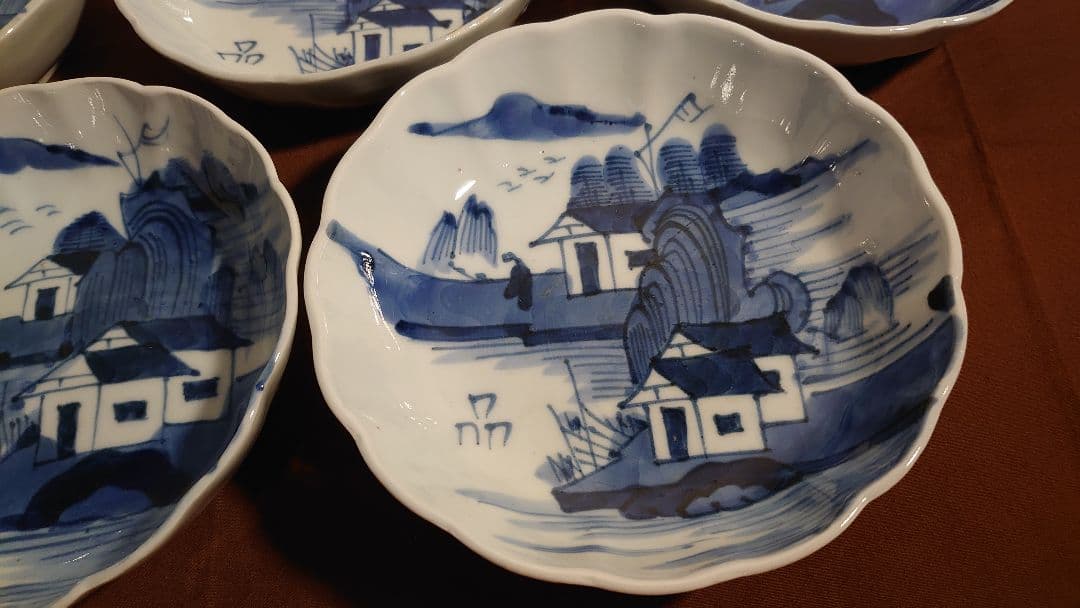 古伊万里　伊万里　染付　山水　なます皿　菓子皿　蔵出し　５客