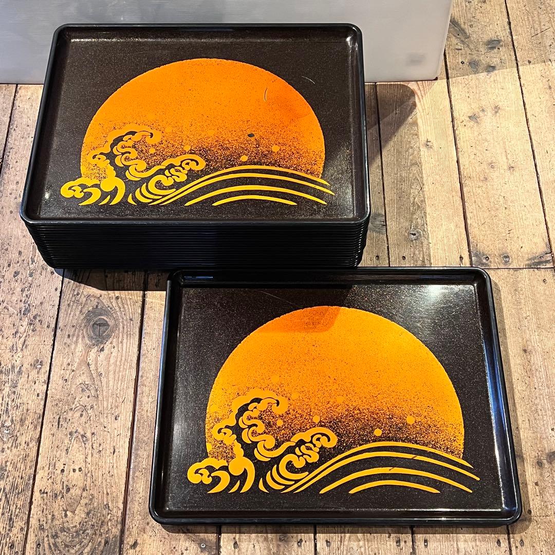 ④波　太陽　月　黒盆　和風　18枚　おまとめ　懐石　旅館　昭和レトロ