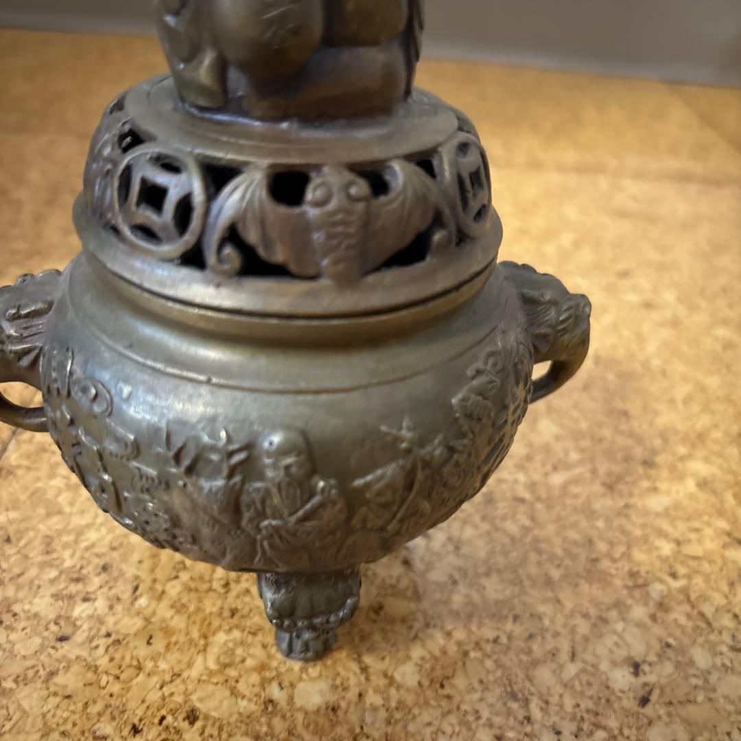 【香炉】アンティーク布袋様大明宣徳年製銅製　三足 古道具　価格交渉可