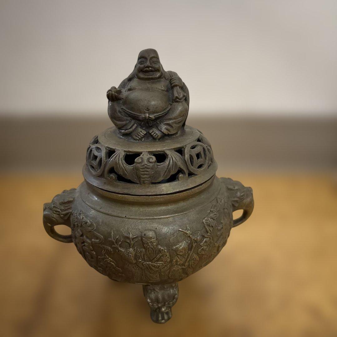 【香炉】アンティーク布袋様大明宣徳年製銅製　三足 古道具　価格交渉可