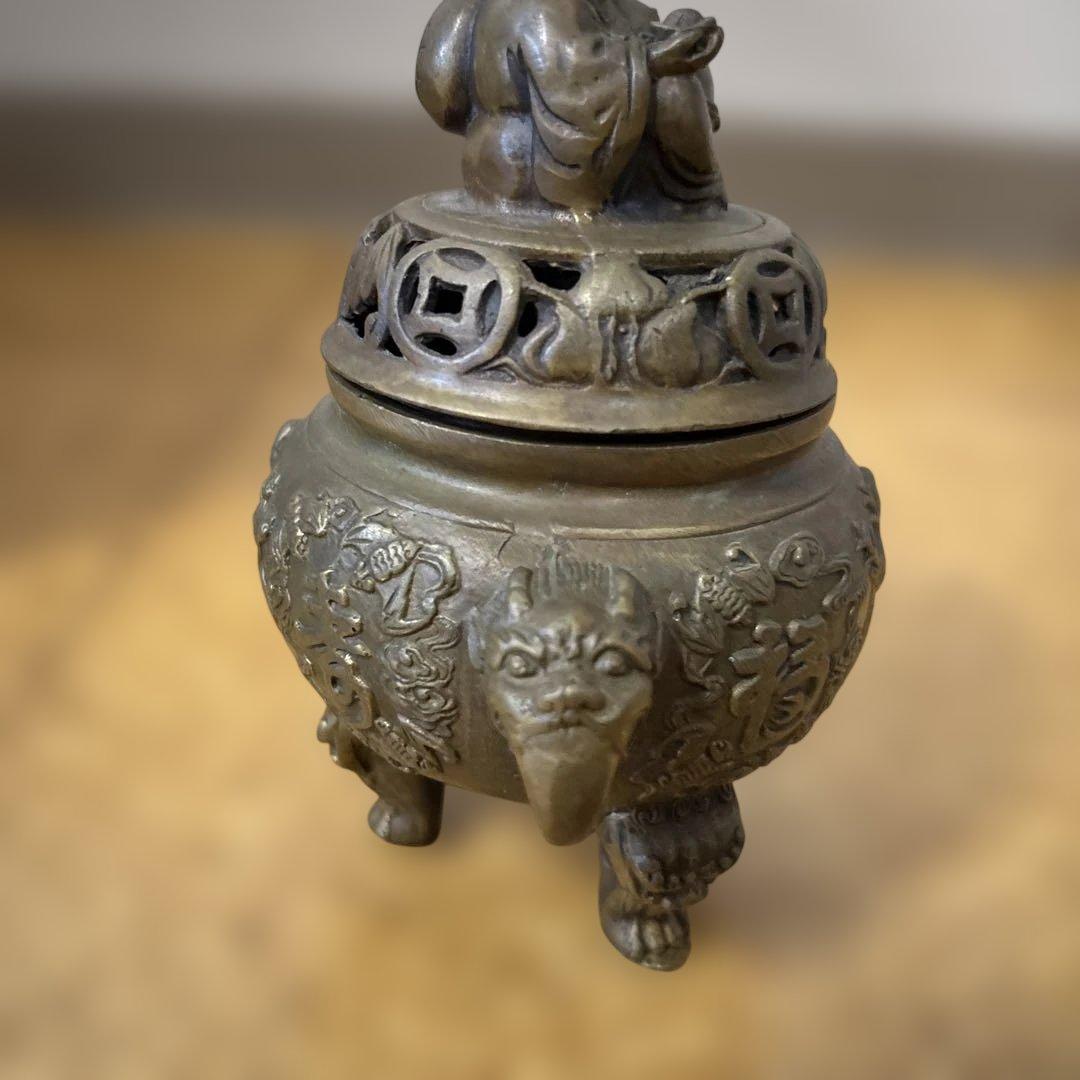 【香炉】アンティーク布袋様大明宣徳年製銅製　三足 古道具　価格交渉可