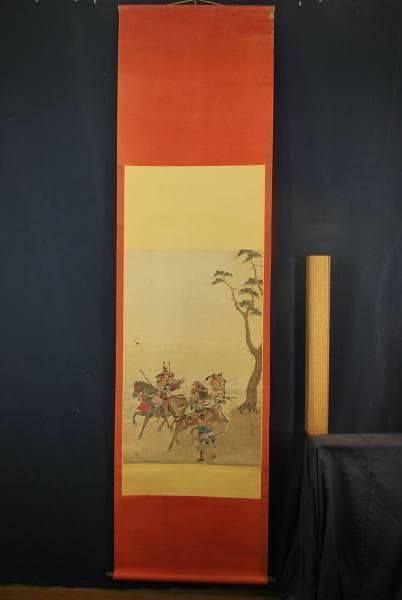 【真作】雨城/武者絵/掛軸/名家伝来/K-387　J