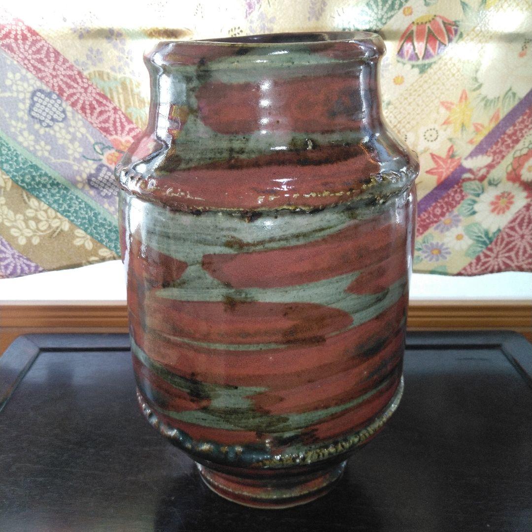 NO343 益子焼　木村一郎　辰砂釉花瓶　師　濱田庄司　河井寛次郎