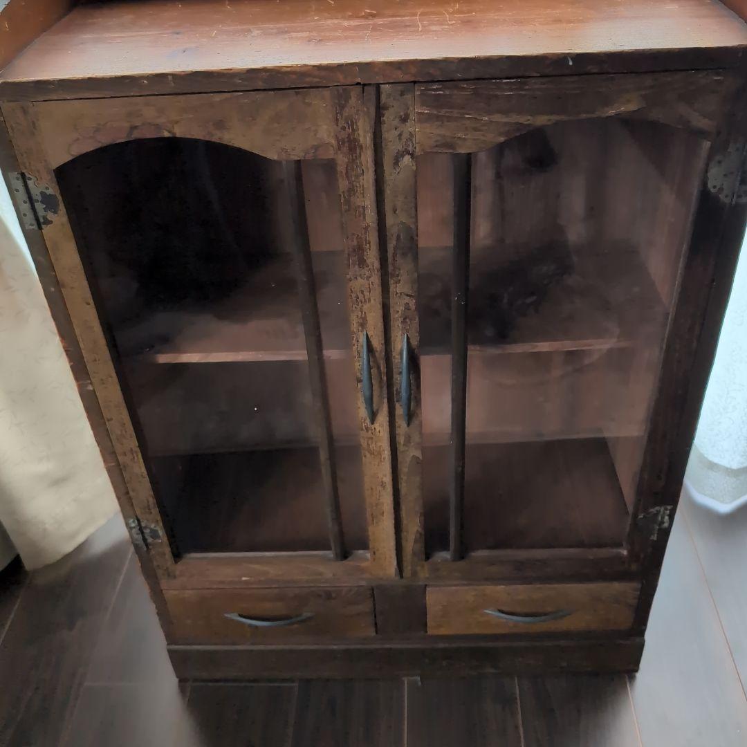 エ*ス様 昭和レトロ　アンティーク木製キャビネット ガラス扉付き　戸棚