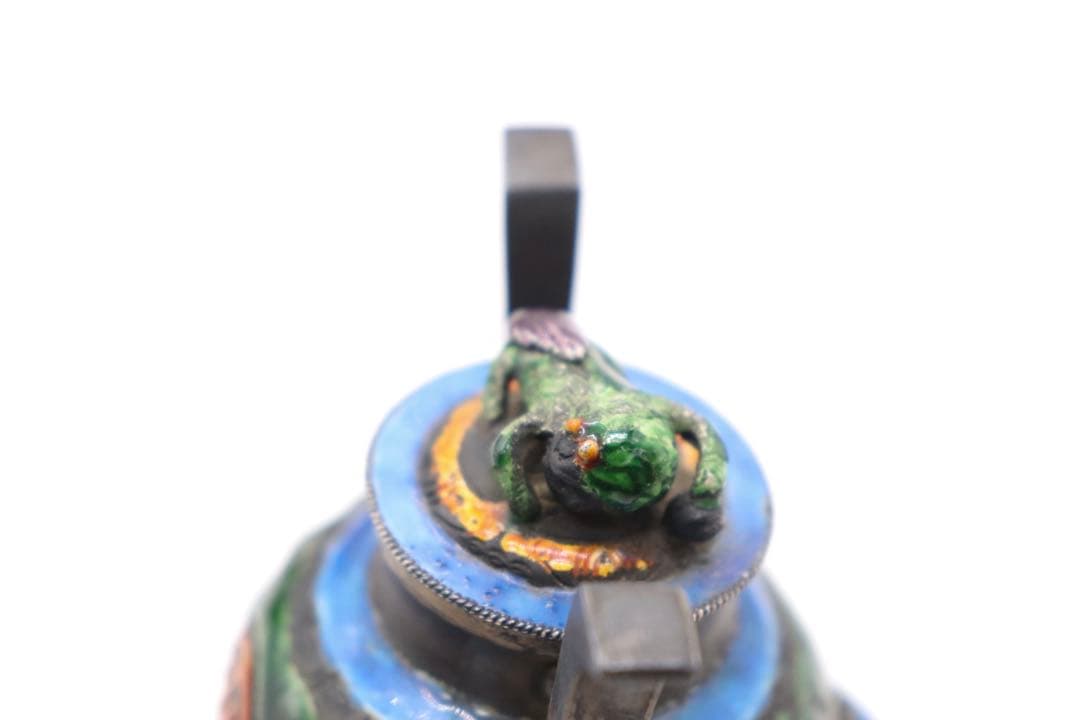 中国　清時代　福寿　銀製七宝焼獣足香炉　木箱入　送料込み250509