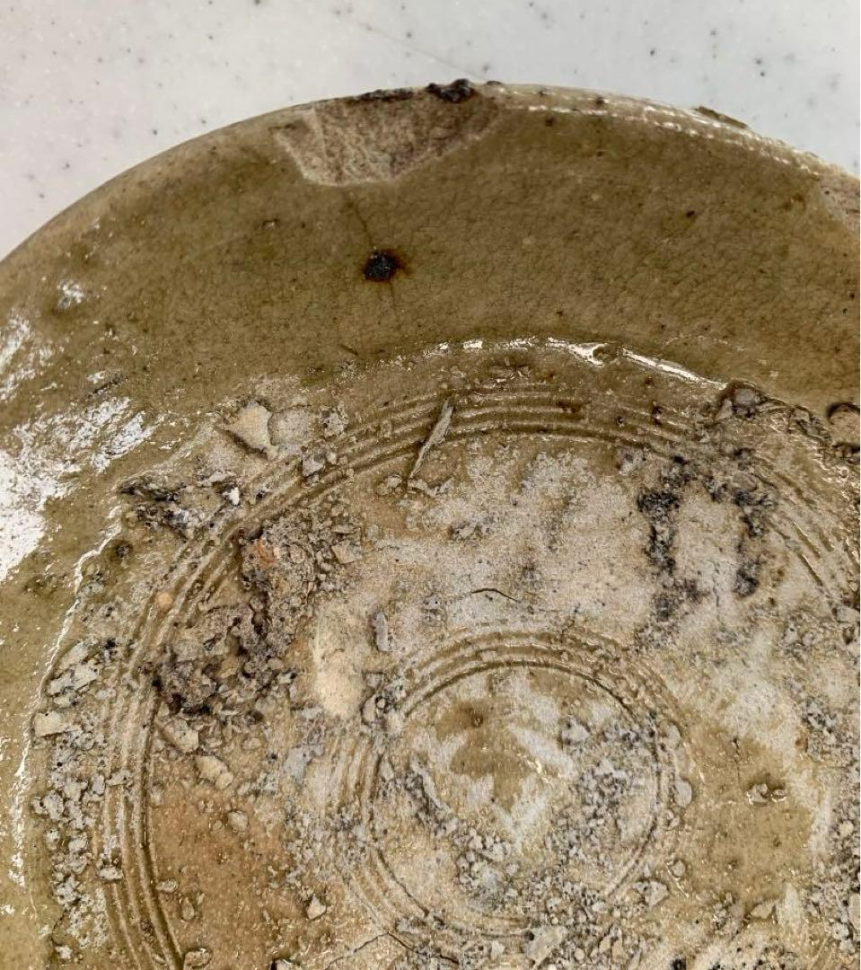 希少　古瀬戸　灰釉　沈線文皿　本銀直し　発掘伝世品　五寸皿　鉢