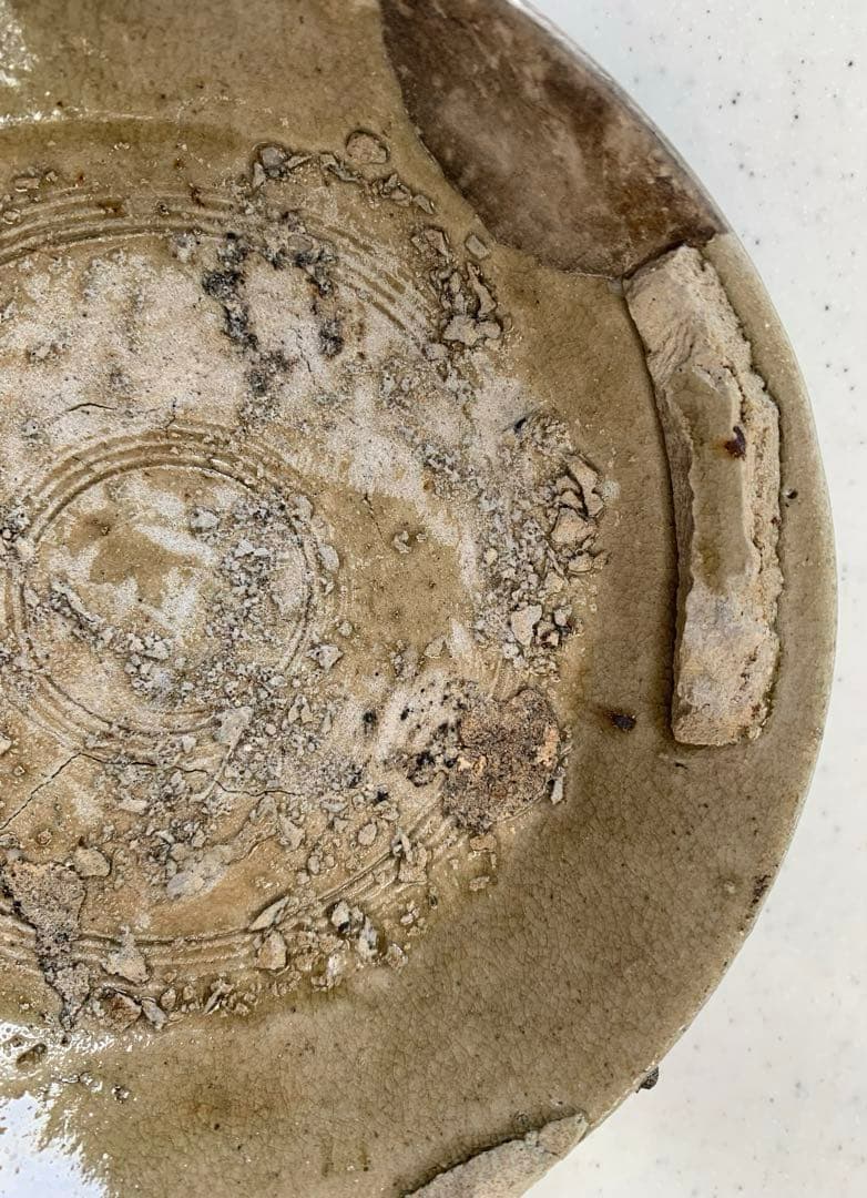 希少　古瀬戸　灰釉　沈線文皿　本銀直し　発掘伝世品　五寸皿　鉢