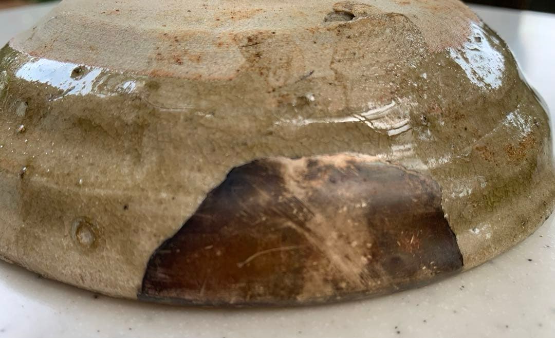 希少　古瀬戸　灰釉　沈線文皿　本銀直し　発掘伝世品　五寸皿　鉢