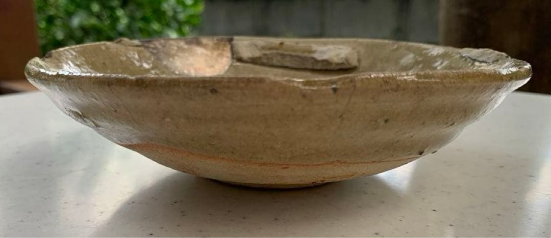 希少　古瀬戸　灰釉　沈線文皿　本銀直し　発掘伝世品　五寸皿　鉢