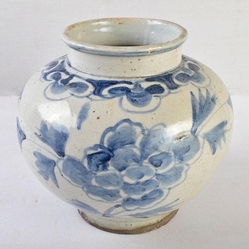 朝鮮美術　李朝　高麗白磁　染付　花文　壷　時代箱付　F　R9160B