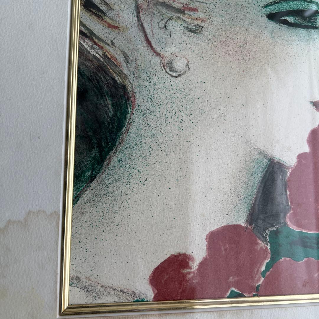 k216r120 フランス画壇の巨匠カシニョール 額装絵画「バラと横顔の肖像」