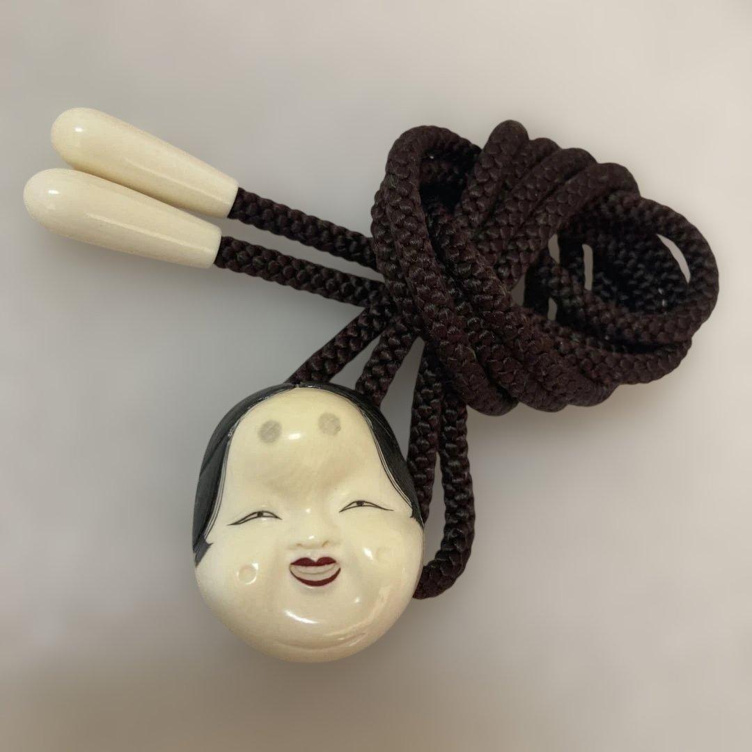 極上　天然素材　能面 吉祥面[お亀] ループタイ