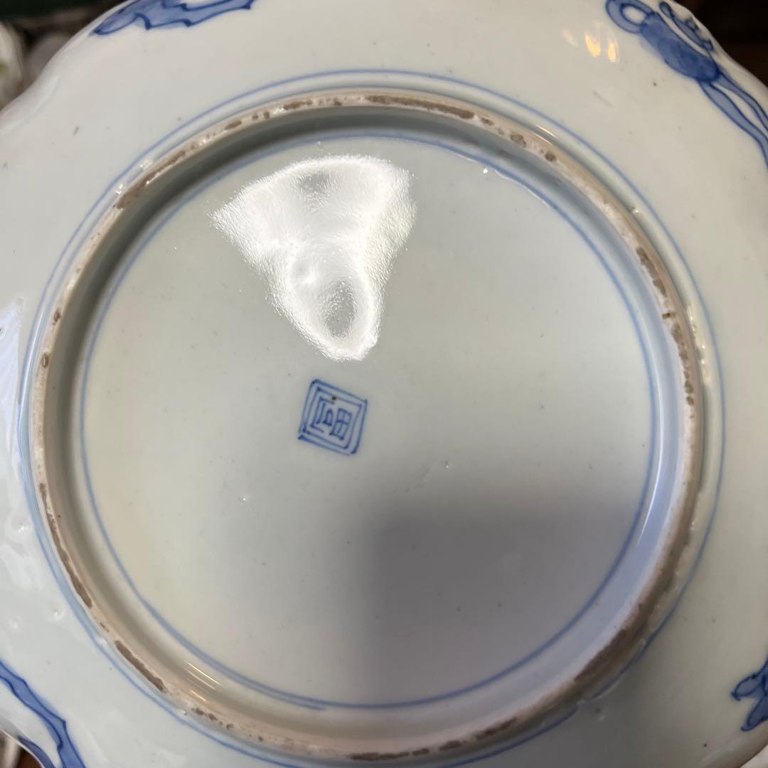 限定最終処分特価　古伊万里色絵大きめ中皿五枚セット完品　シカと紅葉　素敵な食卓