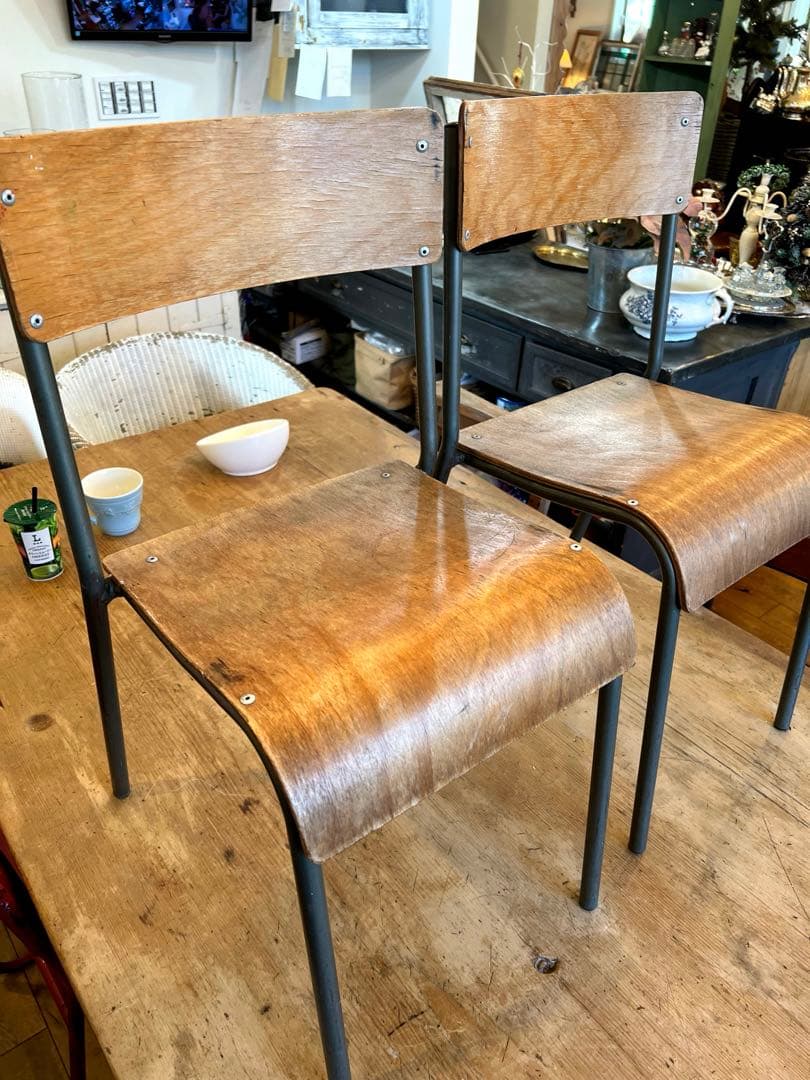 英国ヴィンテージキッススクールチェアー2脚セット