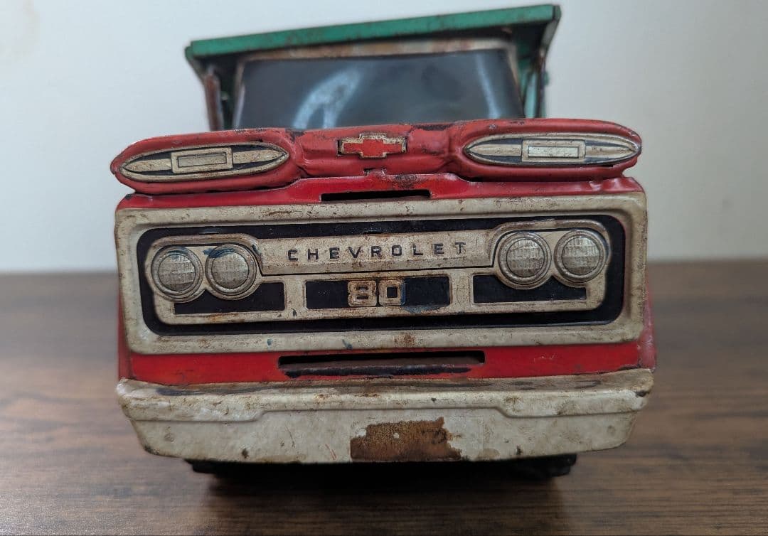 【昭和レトロ】ブリキのおもちゃ/Chevrolet 80 ダンプトラック 赤/緑