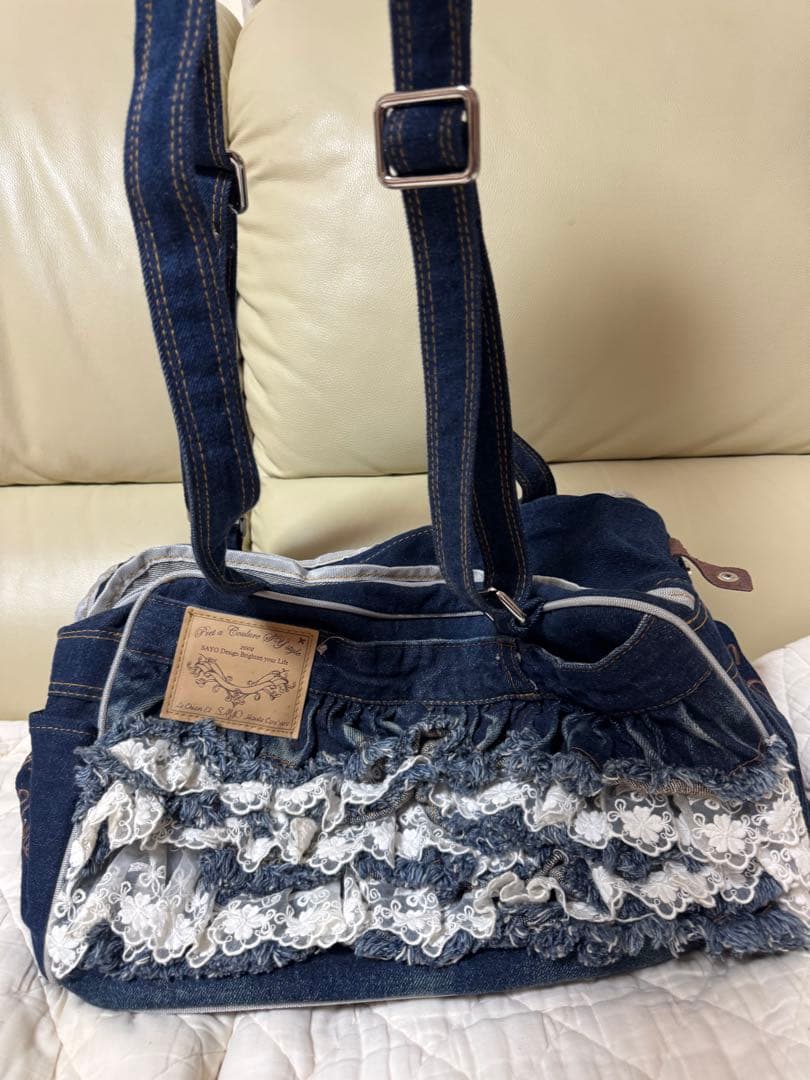 SAYO デニムフリル犬用キャリーバッグ