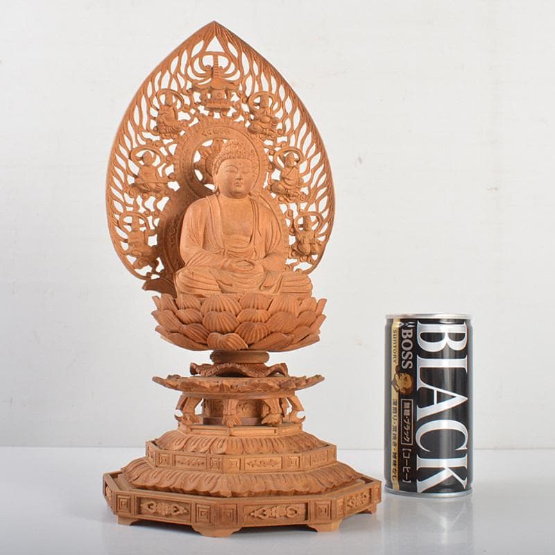 仏教美術　香木　白檀彫刻　阿弥陀如来像　仏像　置物　約504g　D　R6741