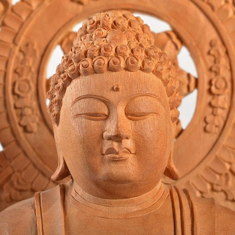 仏教美術　香木　白檀彫刻　阿弥陀如来像　仏像　置物　約504g　D　R6741