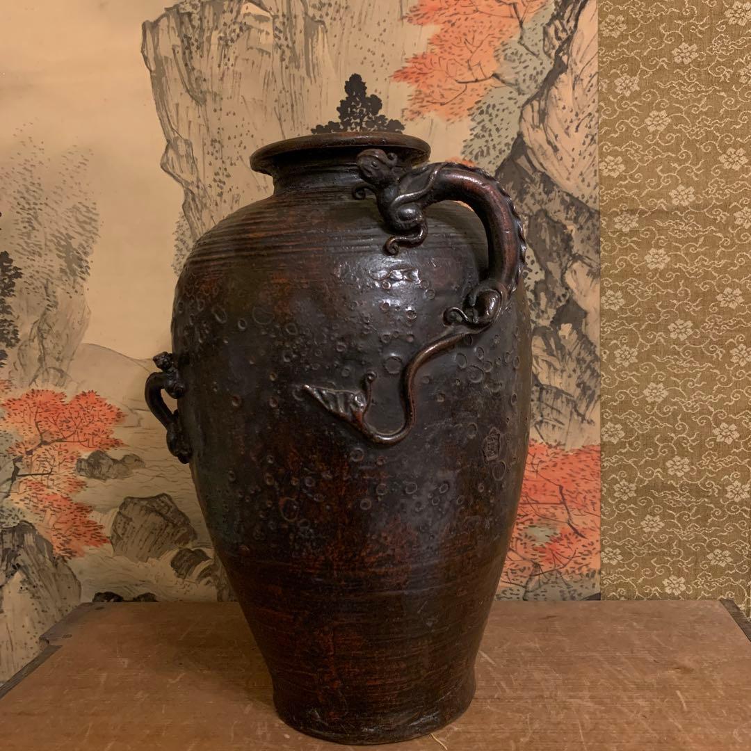 佐渡名工 光斎造　螭龍 銅置物　古美術 アンティーク　　246