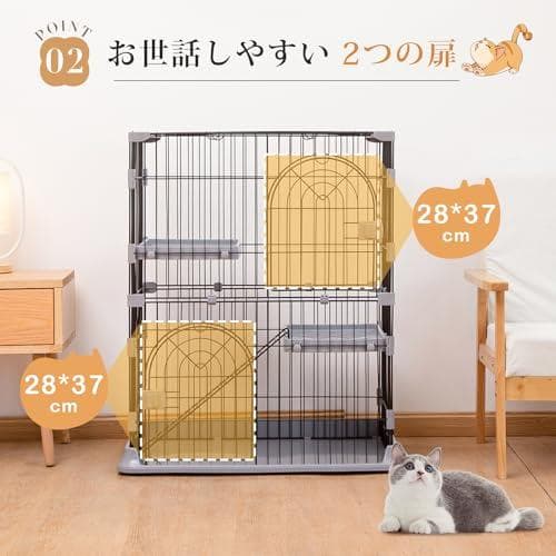 PETTOM 猫 ケージ キャットケージ 2/3段 猫ゲージ ワイド扉_corg