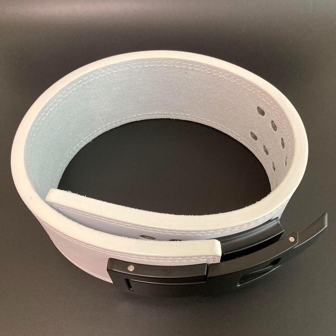 〈訳あり〉パワーベルト レバーアクション 本革 ワンタッチ可変式 白ベルト×黒B