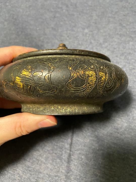 中国古美術　仏八寶琉金銅香炉「飛雲閣」在銘