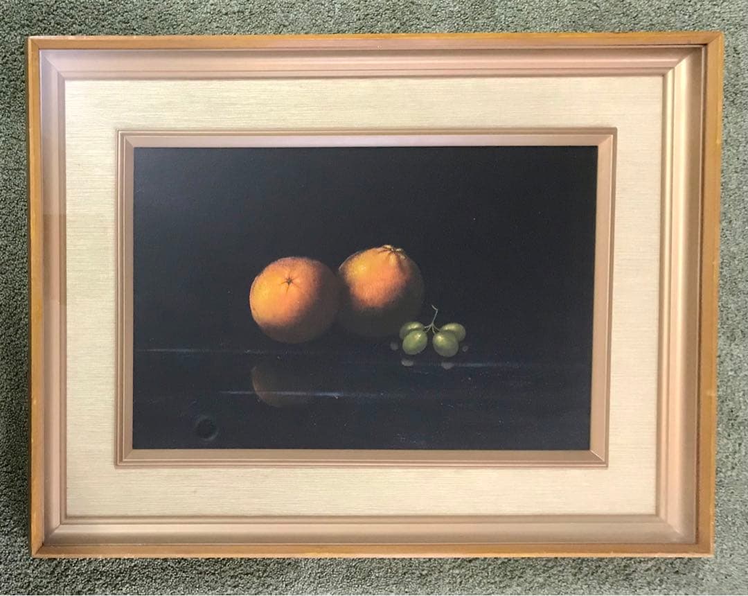 静物画　オレンジと葡萄　油彩画　サイズP6