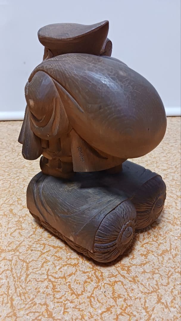 木彫　廣元作　【大黒天】　在銘　 七福神　 縁起物　 大黒様　木像　仏像　共箱