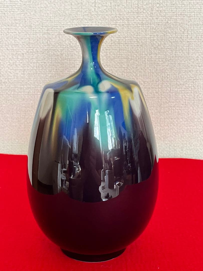 柳雨軒 三代 人間国宝 徳田八十吉 (正彦銘) 彩釉 壺 T144