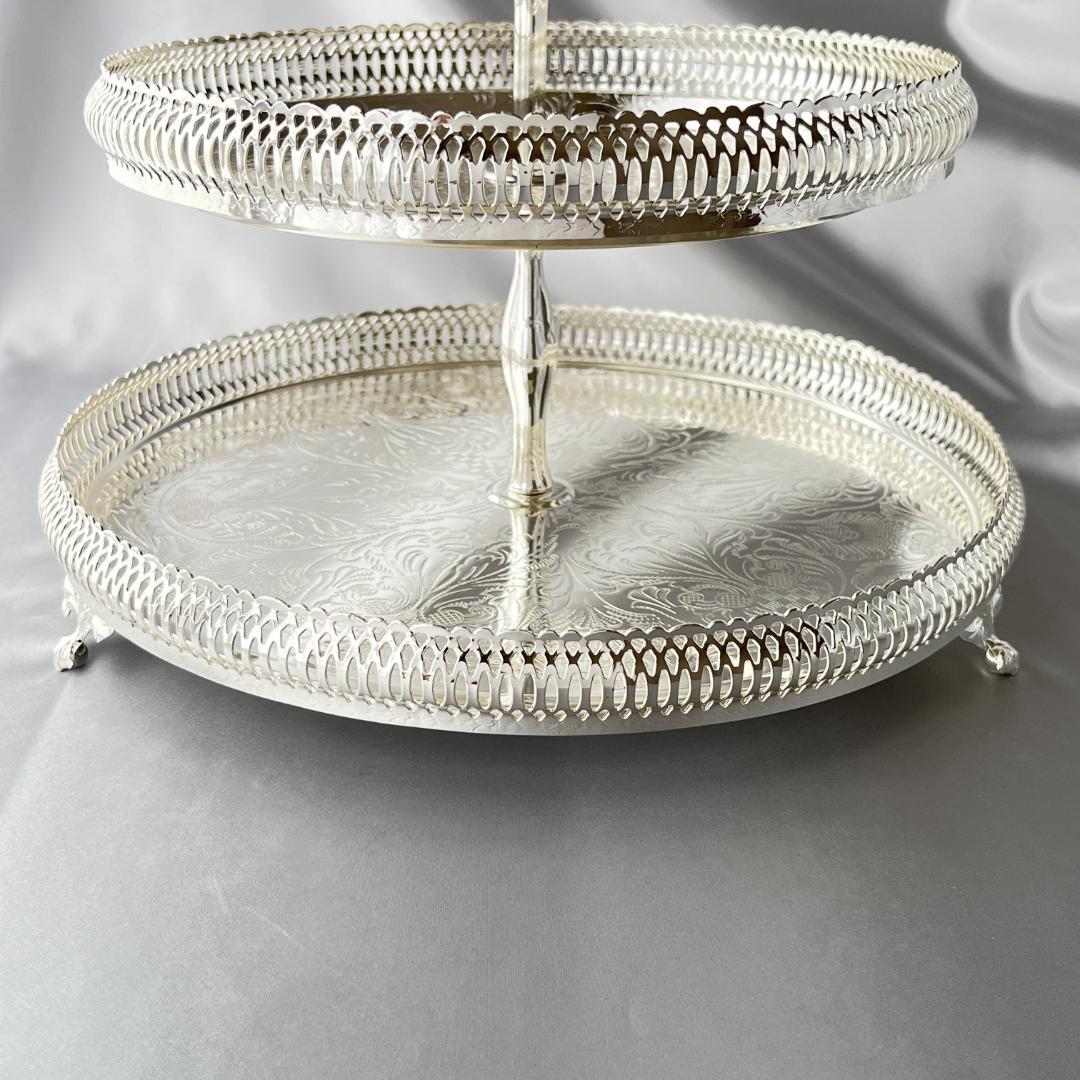 【QUEEN ANNE】 透かしのケーキスタンド 2段【シルバープレート】
