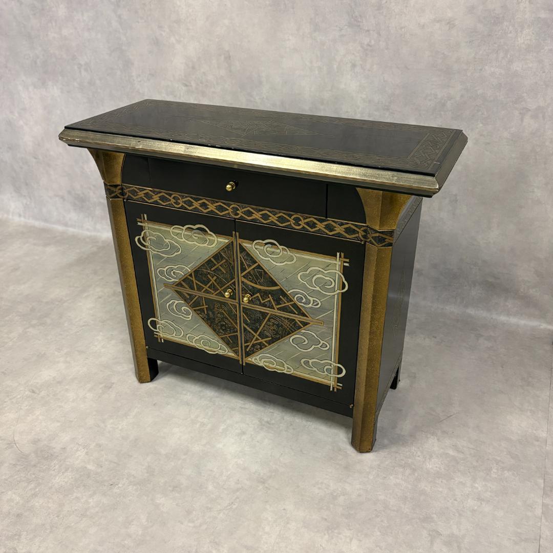 和モダン キャビネット 金彩装飾 引き出し・扉付き 収納家具