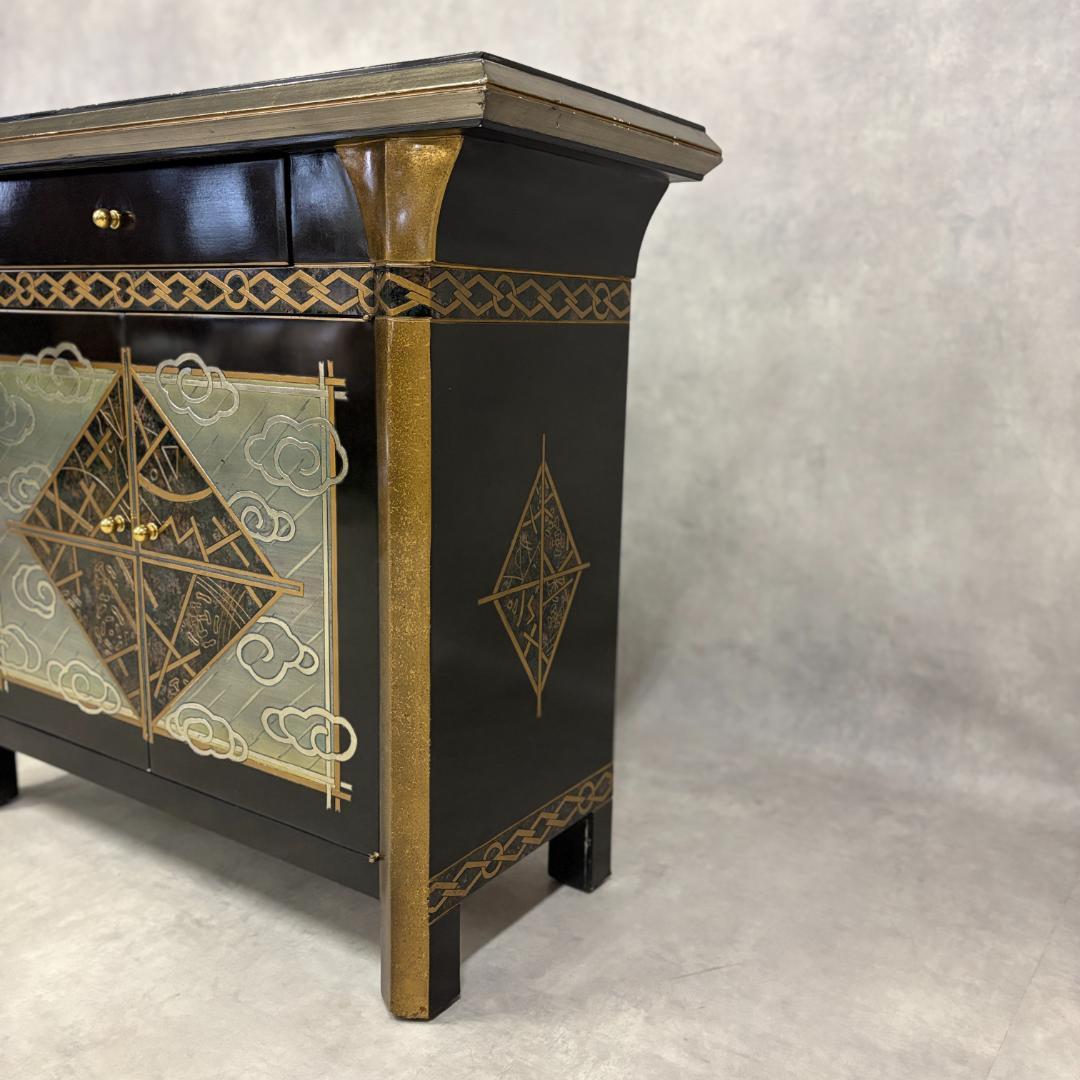 和モダン キャビネット 金彩装飾 引き出し・扉付き 収納家具