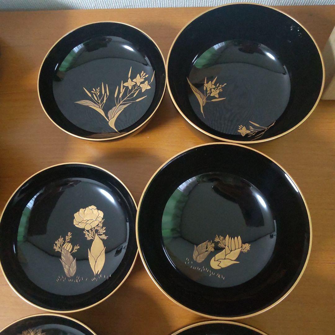 輪島屋善仁 輪島塗 煮物椀 5客 草花 一文字型