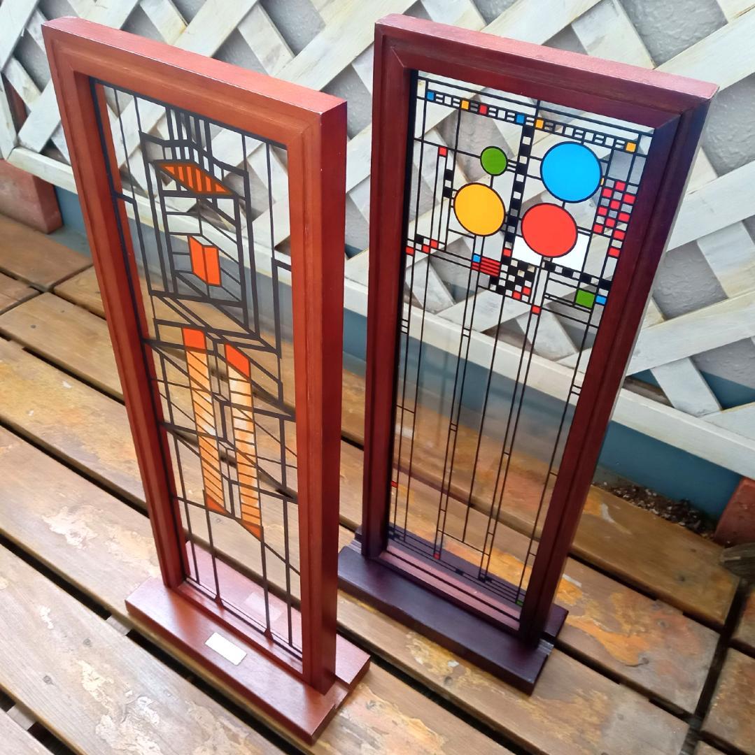 フランクロイドライト ステンドグラス木製枠２枚パレード＆ロビー邸グラスマスターズ