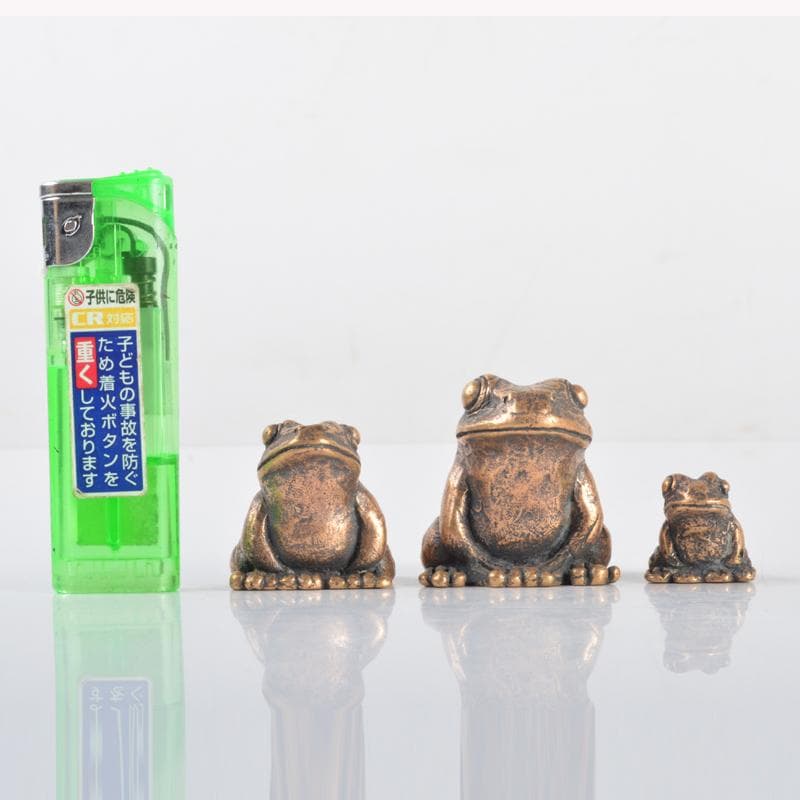 中国　古銅　蛙　紙鎮　置物　3点　N　4219
