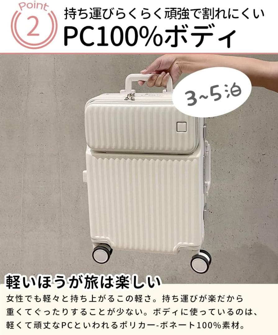 【未使用・送料込み】キャリーケース 機内持ち込み可 TSAロック 大容量 白 M