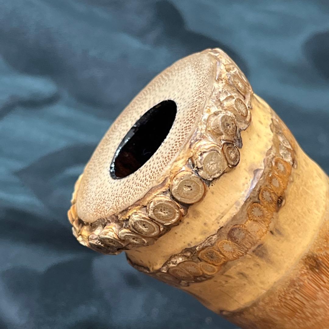 尺八 琴古流 在銘 2印 二尺二寸管 中継ぎ籐巻き銀三線 【音出し確認済み】