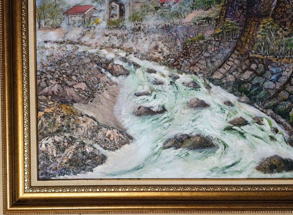 旅館装飾 F30号 大型 額縁 油絵 温泉街 昭和レトロ 店舗什器 アンティーク