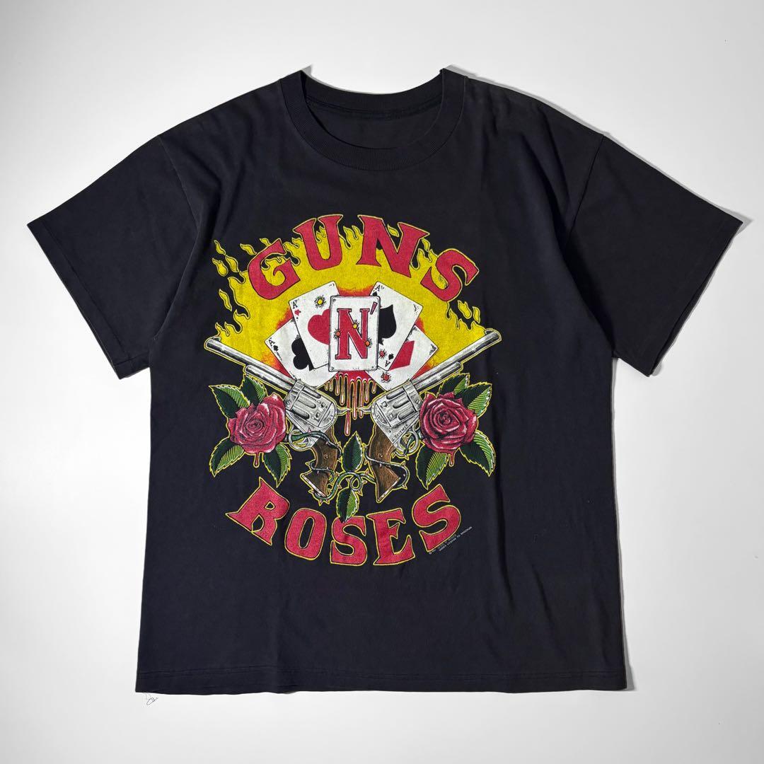 本物 90’s Guns N' Roses 拳銃×トランプ×薔薇 Tシャツ