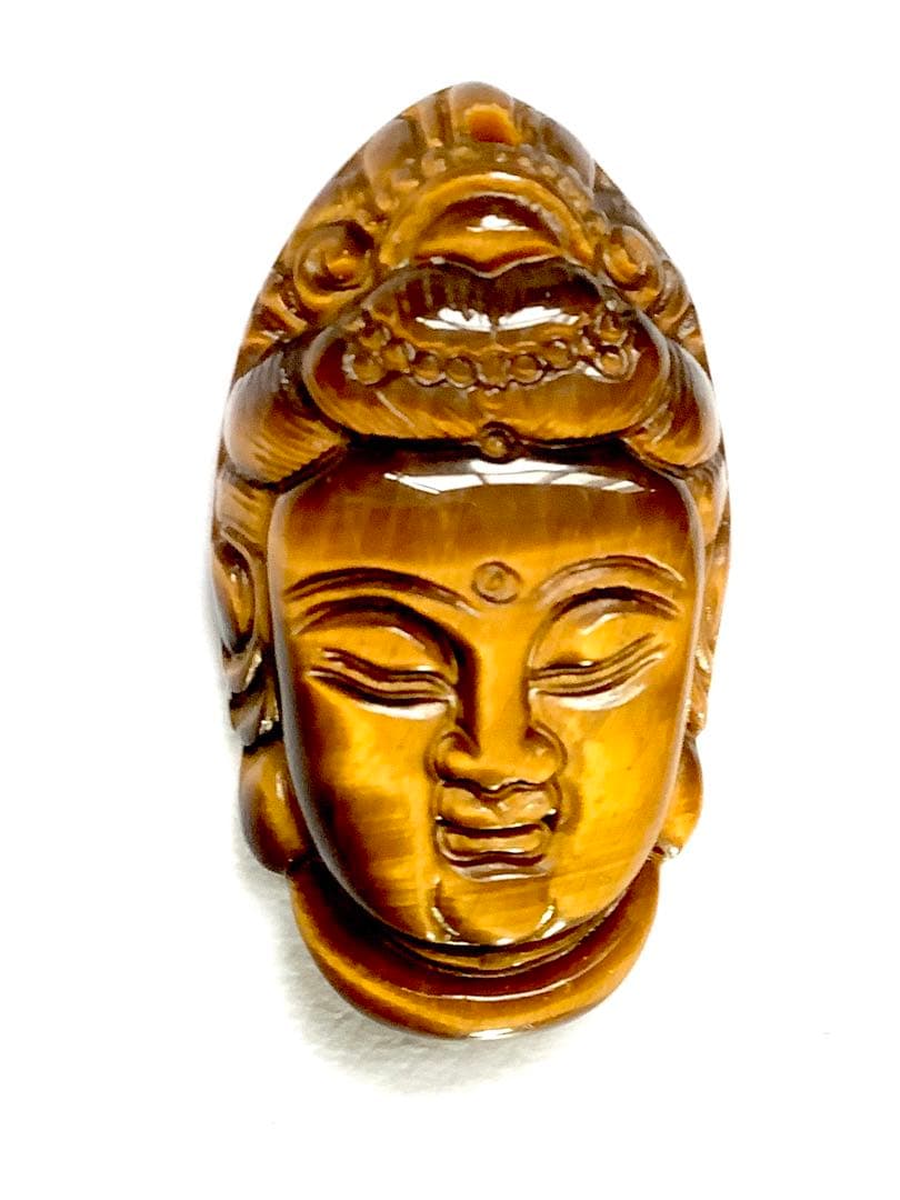 ✳ 手彫り観音菩薩‼️天然石で人気の虎目石*タイガーアイ　何処にも無し　鑑定付本物